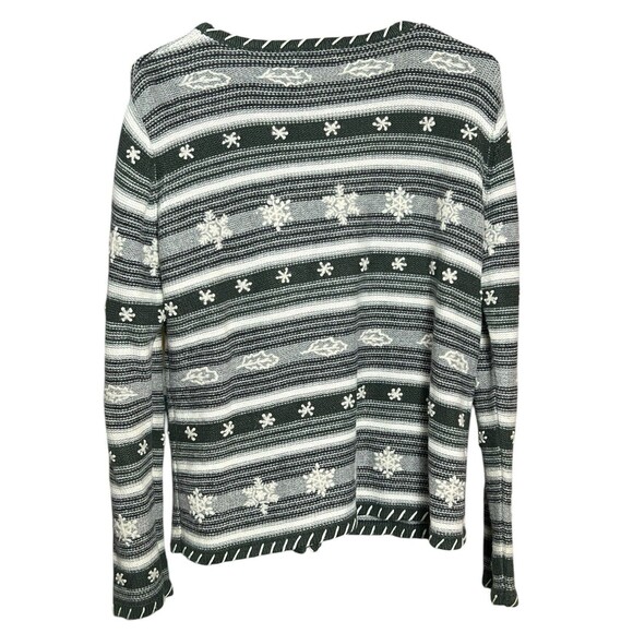 VTG Snowflake Winter Knit Button Fall Holiday Green Cardigan Hand Embroidered Sm - Picture 10 of 13